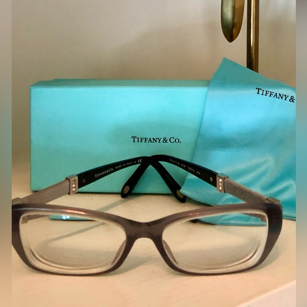 Tiffany & Co. Gray Havana eyeglasses with ocean turquoise templates
